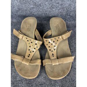 Vionic Shoes Womens Size 7 Beige Wedge Sandals Orthaheel Maggie Leather Cutout